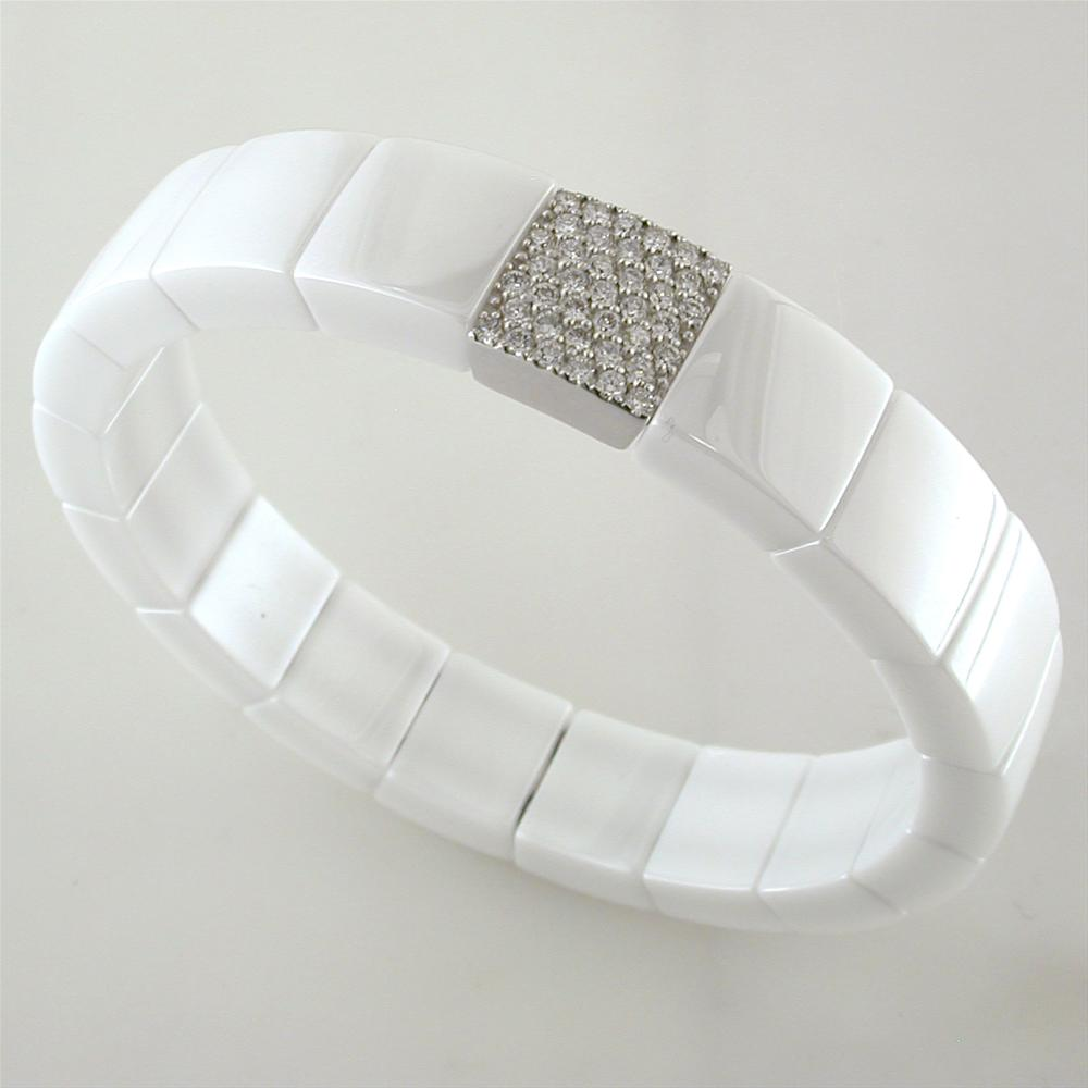 Roberto Demeglio Domino White Ceramic Single Row 11mm Wide Bracelet with Diamonds