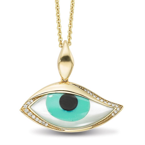 Kabana Kalo Mati 14k Yellow Gold Green Evil Eye Diamond Pendant with Inlay GPCF4850XCPMW
