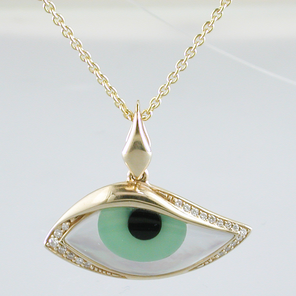 Kabana Kalo Mati 14k Yellow Gold Green Evil Eye Diamond Pendant with Inlay GPCF4850XCPMW