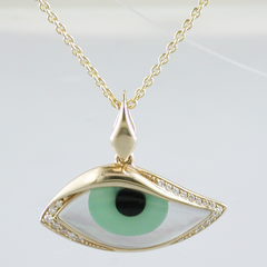 Kabana Kalo Mati 14k Yellow Gold Green Evil Eye Diamond Pendant with Inlay GPCF4850XCPMW