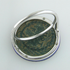 1884 "Maximiliano Erocole Period 286-305 A.D." Original Bronze Coin Ring 18K White Gold  Blue Titanium with Diamonds