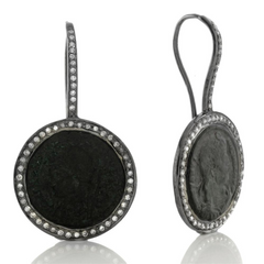 1884 "Faustina III Period 156-175 A.D." Original Bronze Coin Earrings in Sterling Silver with Diamonds