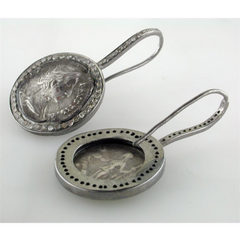 1884 "Faustina III Period 156-175 A.D." Original Bronze Coin Earrings in Sterling Silver with Diamonds