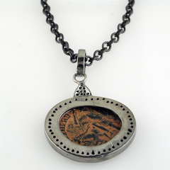 1884 "Aurelian Period 270-275 A.D." Original Bronze Roman Coin Sterling Silver Pendant with Diamond Halo Necklace