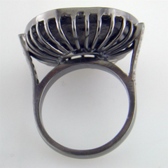 1884 "Settimo Severo Period 201-210 A.D." Roman Empire Bronze Coin Sterling Silver Diamond Halo Ring