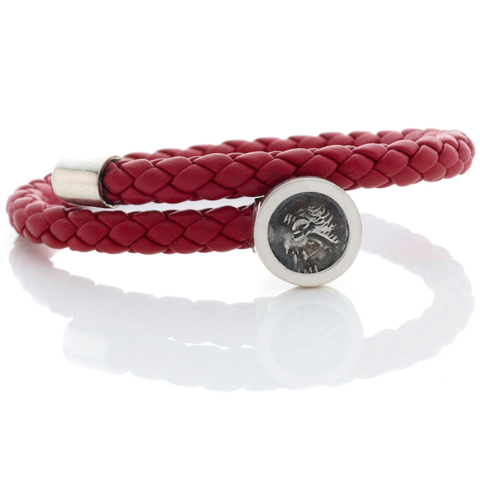 1884 Trevi Ottaviano Roman Coin Red Leather Sterling Silver Bracelet