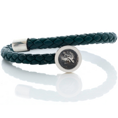 1884 Trevi Ottaviano Roman Coin Green Leather Sterling Silver Bracelet