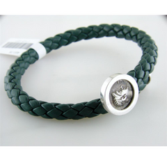1884 Trevi Ottaviano Roman Coin Green Leather Sterling Silver Bracelet