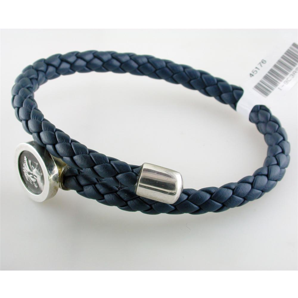 1884 Trevi Ottaviano Roman Coin Navy Blue Leather Sterling Silver Bracelet
