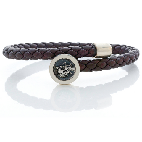 1884 Trevi Ottaviano Roman Coin Brown Leather Sterling Silver Bracelet