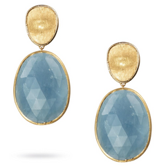 Marco Bicego Lunaria Oval Dark Aquamarine Yellow Gold Drop Earrings OB1403 AQD