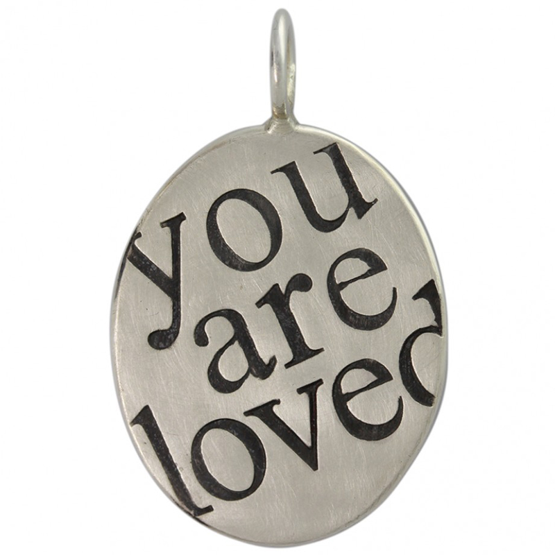 Heather Moore Unframed Oval Sterling Silver "You Are Loved" Charm Pendant