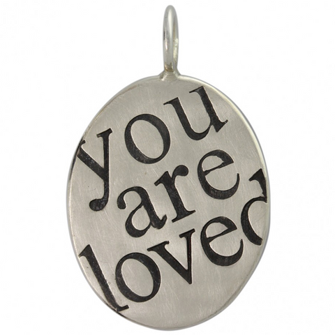 Heather Moore Unframed Oval Sterling Silver "You Are Loved" Charm Pendant