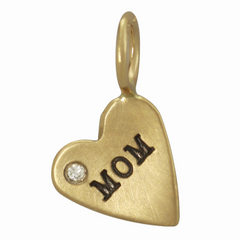 Heather Moore Unframed "Mom" 14K yellow Gold Heart Charm with Diamond