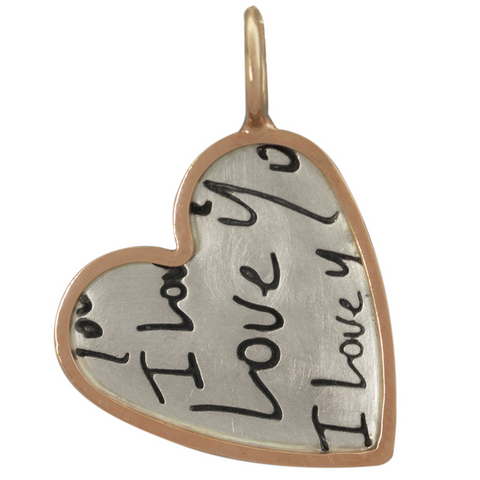 Heather Moore Heart Charm Pendant "I Love You" Silver with Rose Gold Frame