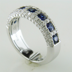 Seven Sapphire & Pave Diamond Wedding Band Ring 18K