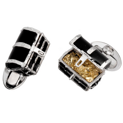 Jan Leslie Black Treasure Chest Cufflinks with Pyrite in Enameled Sterling Silver