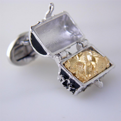 Jan Leslie Black Treasure Chest Cufflinks with Pyrite in Enameled Sterling Silver