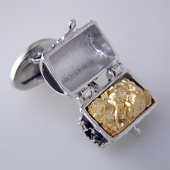 Jan Leslie Black Treasure Chest Cufflinks with Pyrite in Enameled Sterling Silver