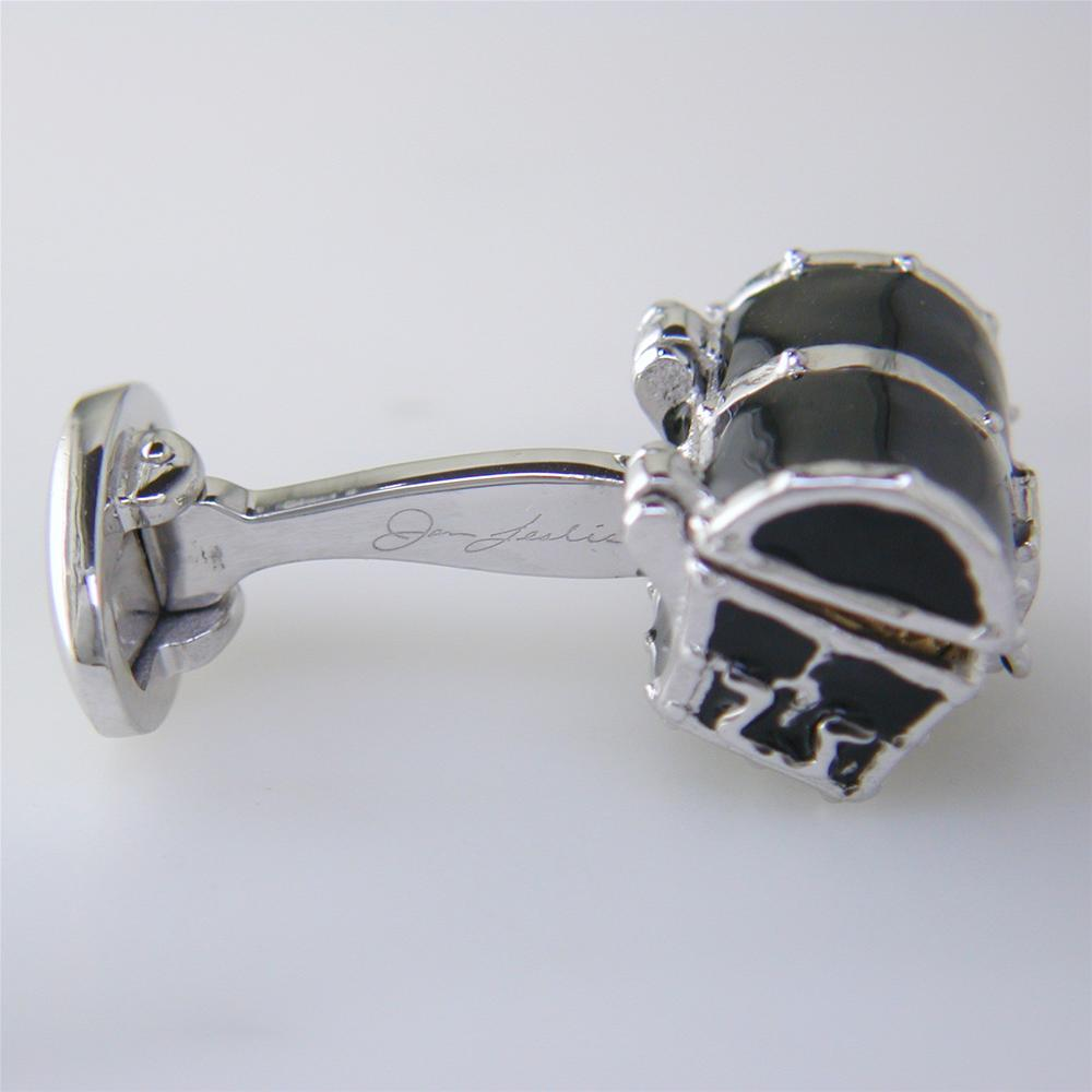 Jan Leslie Black Treasure Chest Cufflinks with Pyrite in Enameled Sterling Silver
