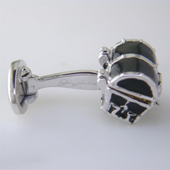 Jan Leslie Black Treasure Chest Cufflinks with Pyrite in Enameled Sterling Silver