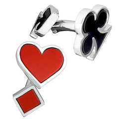 Jan Leslie Onyx and Carnelian Double Sided Card Suit Heart Spade Diamond Clover Cufflinks S030OXRA