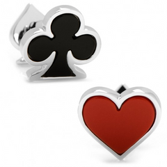 Jan Leslie Onyx and Carnelian Double Sided Card Suit Heart Spade Diamond Clover Cufflinks S030OXRA