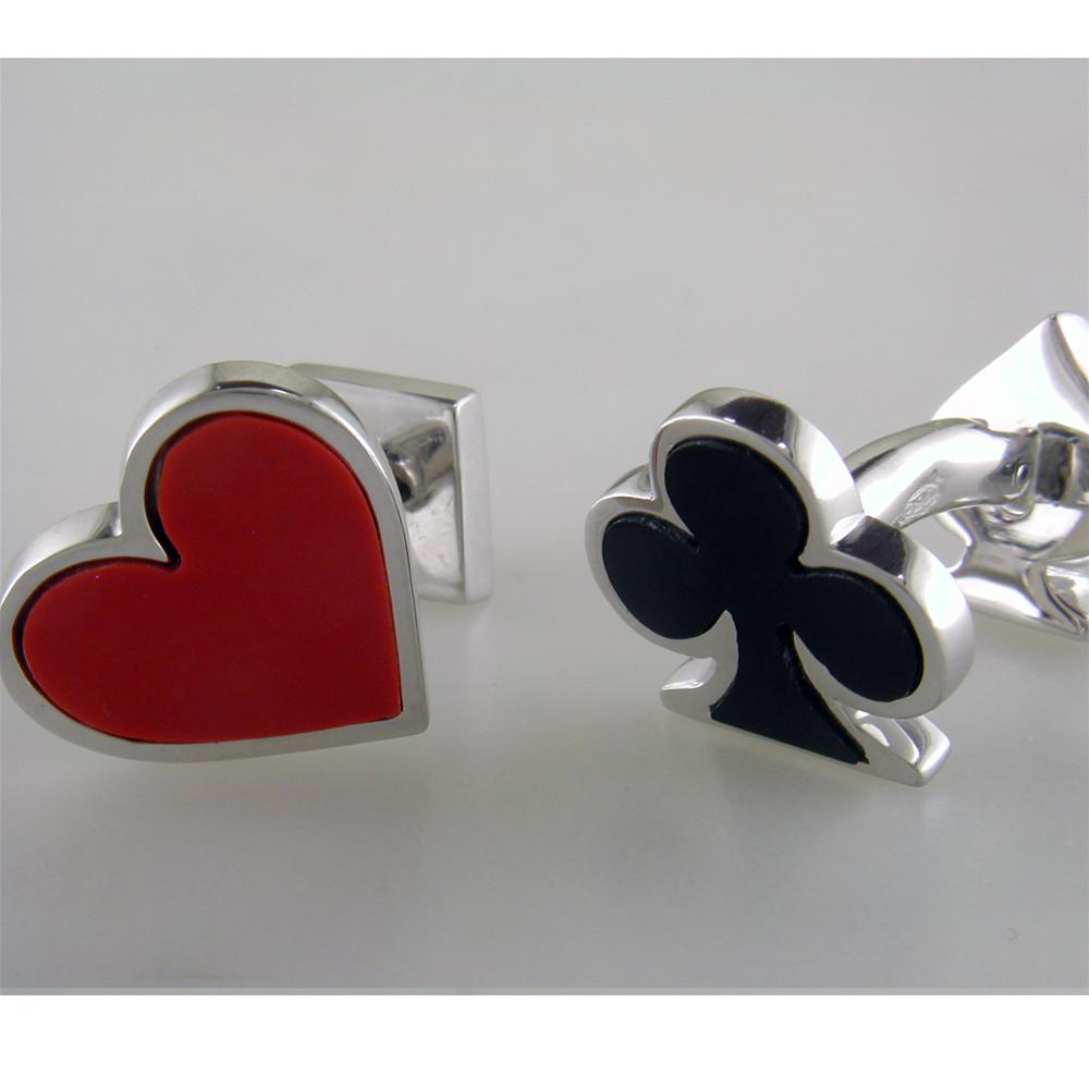 Jan Leslie Onyx and Carnelian Double Sided Card Suit Heart Spade Diamond Clover Cufflinks S030OXRA