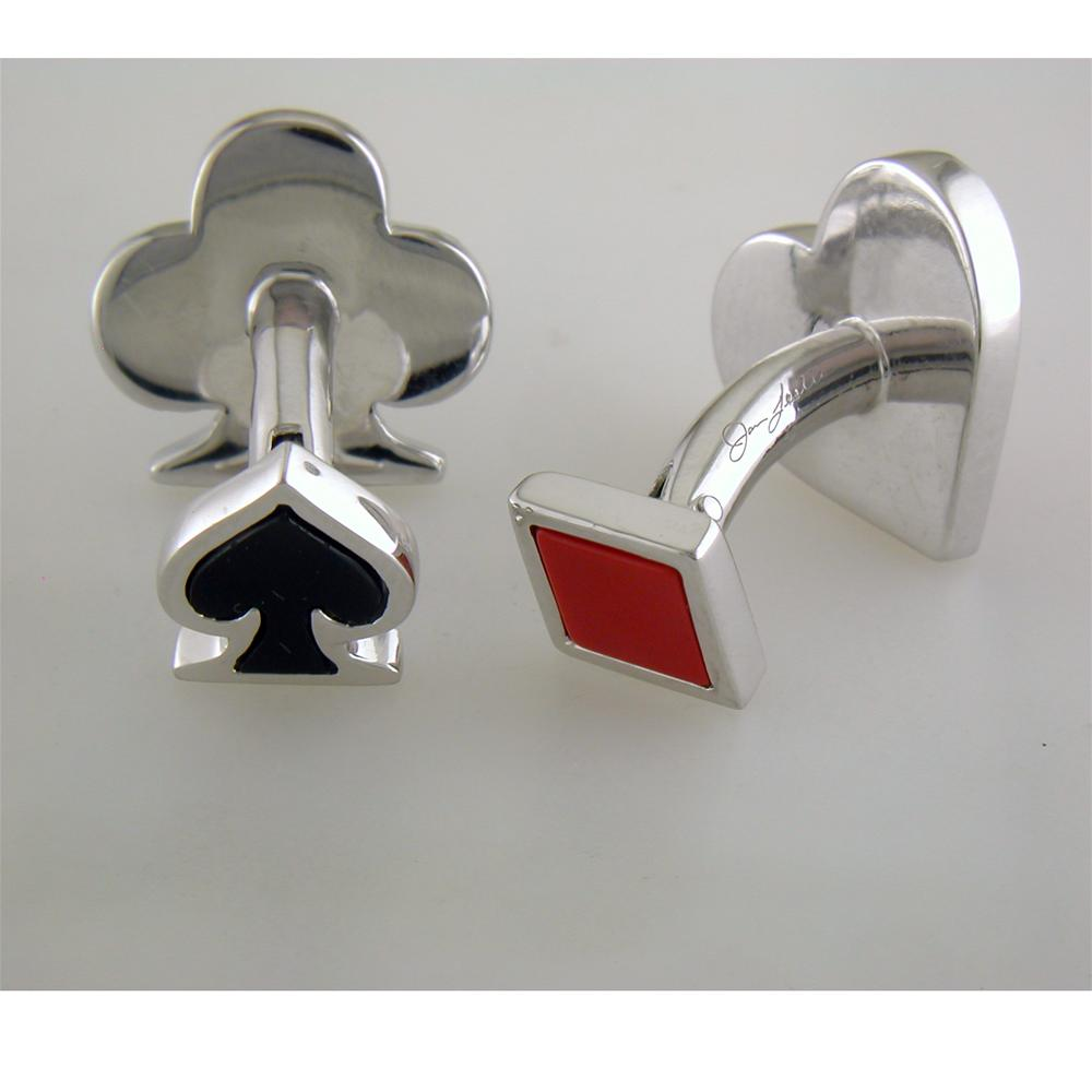 Jan Leslie Onyx and Carnelian Double Sided Card Suit Heart Spade Diamond Clover Cufflinks S030OXRA