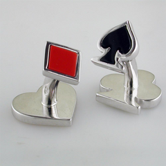 Jan Leslie Onyx and Carnelian Double Sided Card Suit Heart Spade Diamond Clover Cufflinks S030OXRA