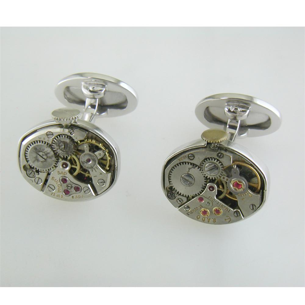 Jan Leslie Vintage Watch Rado & Bulova Movement Sterling Silver Cufflinks