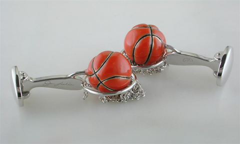 Jan Leslie Basketball Hoop Cufflinks in Sterling Silver & Orange Enamel S054