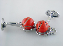 Jan Leslie Basketball Hoop Cufflinks in Sterling Silver & Orange Enamel S054
