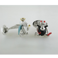 Jan Leslie Moving Monkey Angel & Devil Pitchfork Sterling Silver Cufflinks
