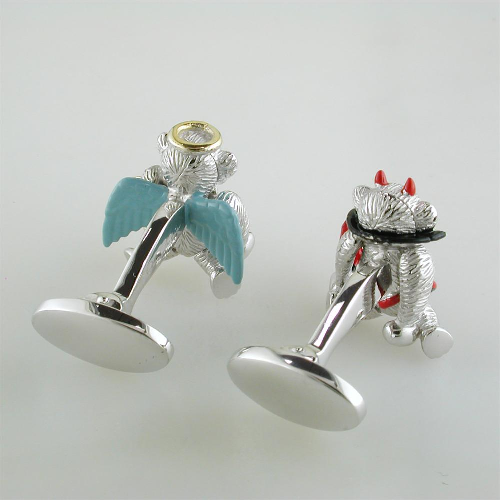 Jan Leslie Moving Monkey Angel & Devil Pitchfork Sterling Silver Cufflinks