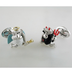 Jan Leslie Moving Monkey Angel & Devil Pitchfork Sterling Silver Cufflinks