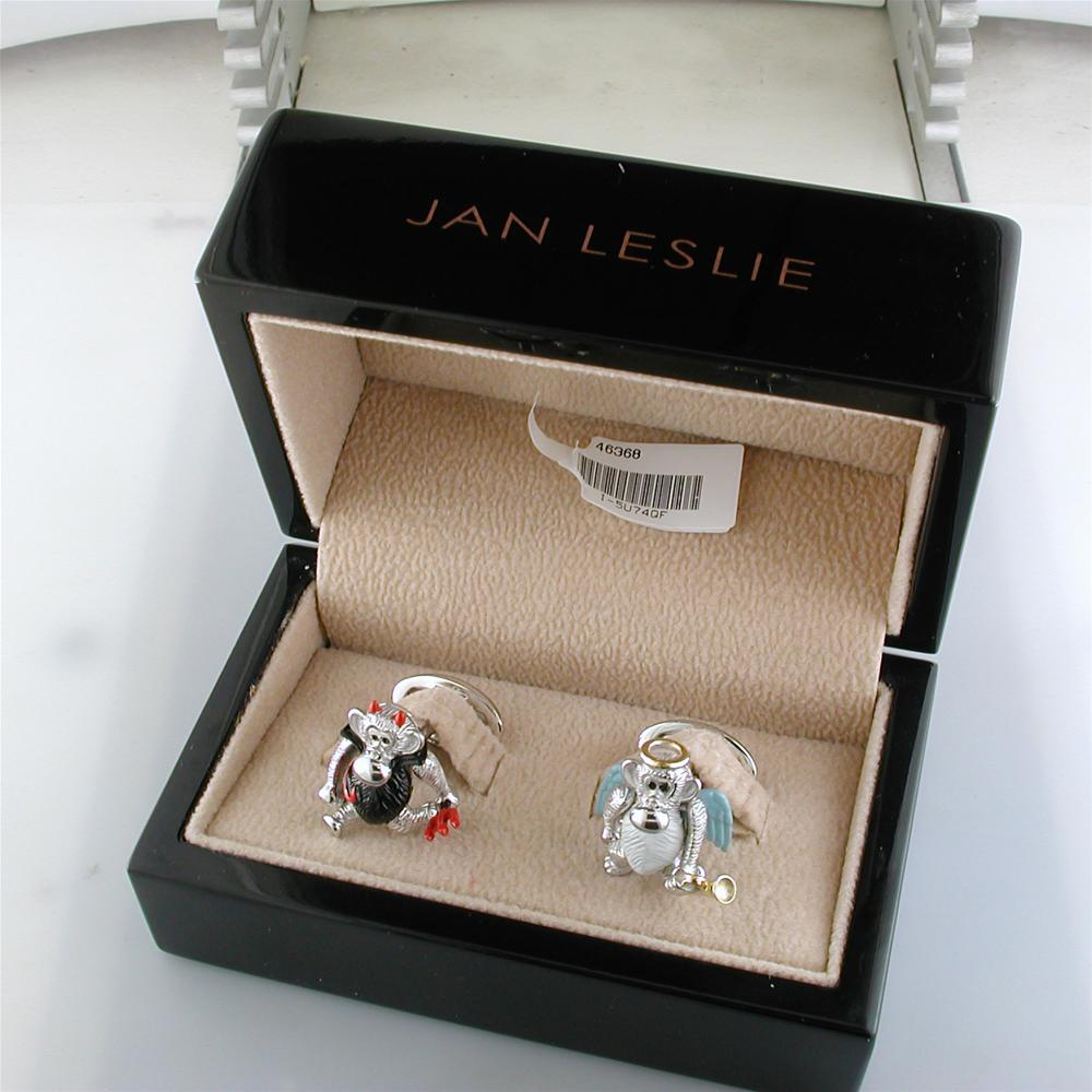 Jan Leslie Moving Monkey Angel & Devil Pitchfork Sterling Silver Cufflinks