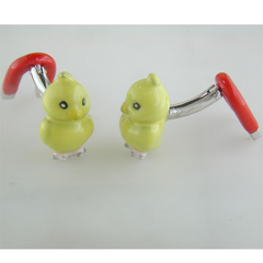 Jan Leslie Chick Magnet Yellow & Red Sterling Silver Cufflinks