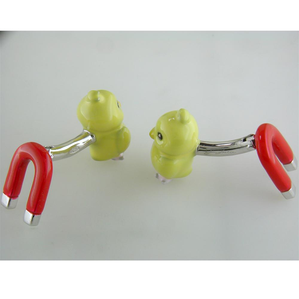 Jan Leslie Chick Magnet Yellow & Red Sterling Silver Cufflinks
