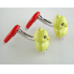 Jan Leslie Chick Magnet Yellow & Red Sterling Silver Cufflinks