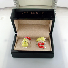Jan Leslie Chick Magnet Yellow & Red Sterling Silver Cufflinks