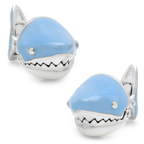 Jan Leslie Moving Blue Shark Jaws Sterling Silver Cufflinks