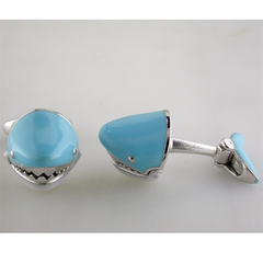 Jan Leslie Moving Blue Shark Jaws Sterling Silver Cufflinks