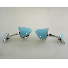 Jan Leslie Moving Blue Shark Jaws Sterling Silver Cufflinks