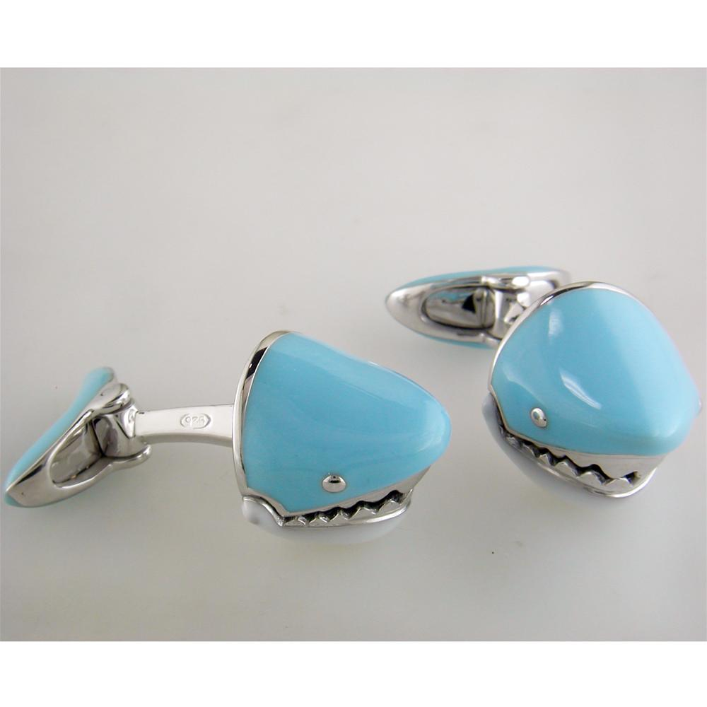 Jan Leslie Moving Blue Shark Jaws Sterling Silver Cufflinks