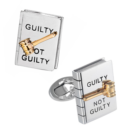 Jan Leslie Guilty or Not Guilty Sterling Silver Gold Gavel Spinner Judge Lawyer Cufflinks