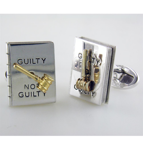 Jan Leslie Guilty or Not Guilty Sterling Silver Gold Gavel Spinner Judge Lawyer Cufflinks