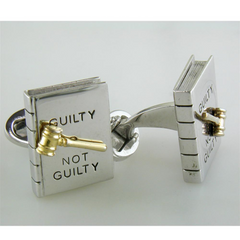 Jan Leslie Guilty or Not Guilty Sterling Silver Gold Gavel Spinner Judge Lawyer Cufflinks