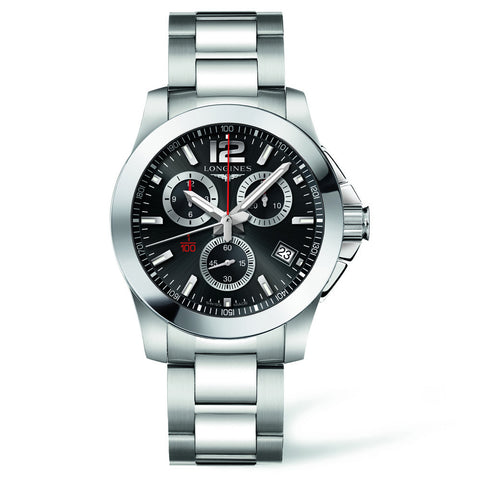 Longines Conquest Black Chronograph Stainless Steel Watch 41MM L37004566