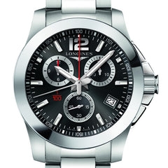 Longines Conquest Black Chronograph Stainless Steel Watch 41MM L37004566